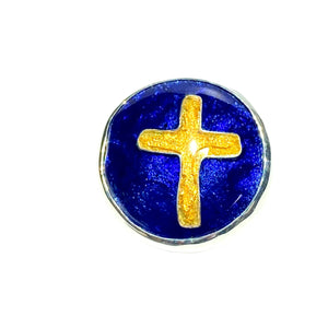 Cloisonné Golden Cross in Midnight Blue Ring