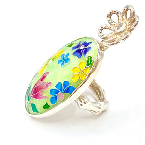 Cloisonné Flower Garden Ring