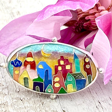 Load image into Gallery viewer, Cloisonné Village With Moon Oval Ring