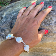 Load image into Gallery viewer, Liquid Silver Bracelet - White Baroque Pearl