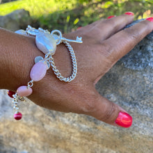 Load image into Gallery viewer, Liquid Silver Bracelet - White Baroque Pearl and Pink Opal Bead (large)