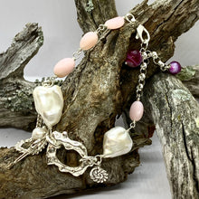 Load image into Gallery viewer, Liquid Silver Bracelet - White Baroque Pearl and Pink Opal Bead (large)